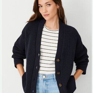 Ann Taylor Weekend  Navy Blue Knit Cardigan button front medium